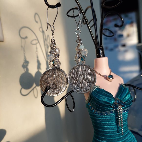 Blue druzy Mermaid Dangle drop Earrings Hypoallergenic Stainless Steel J Hooks - Picture 10 of 10